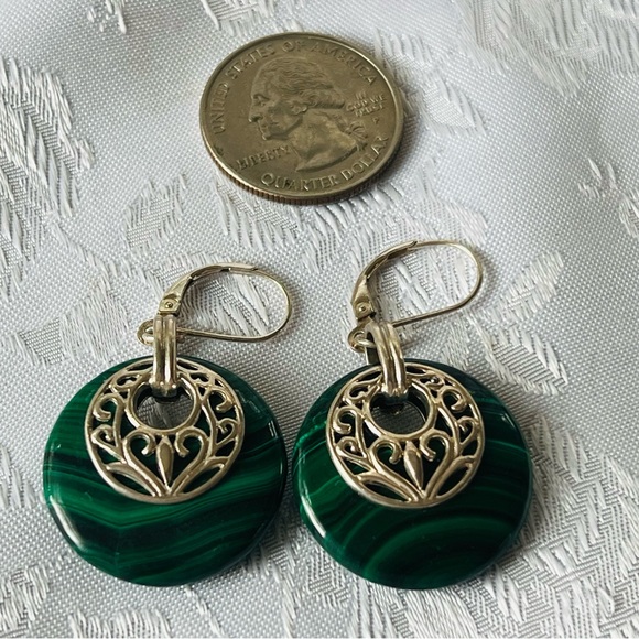 Malachite Silver Earrings Leverback Whitney Kelly - Picture 2 of 5